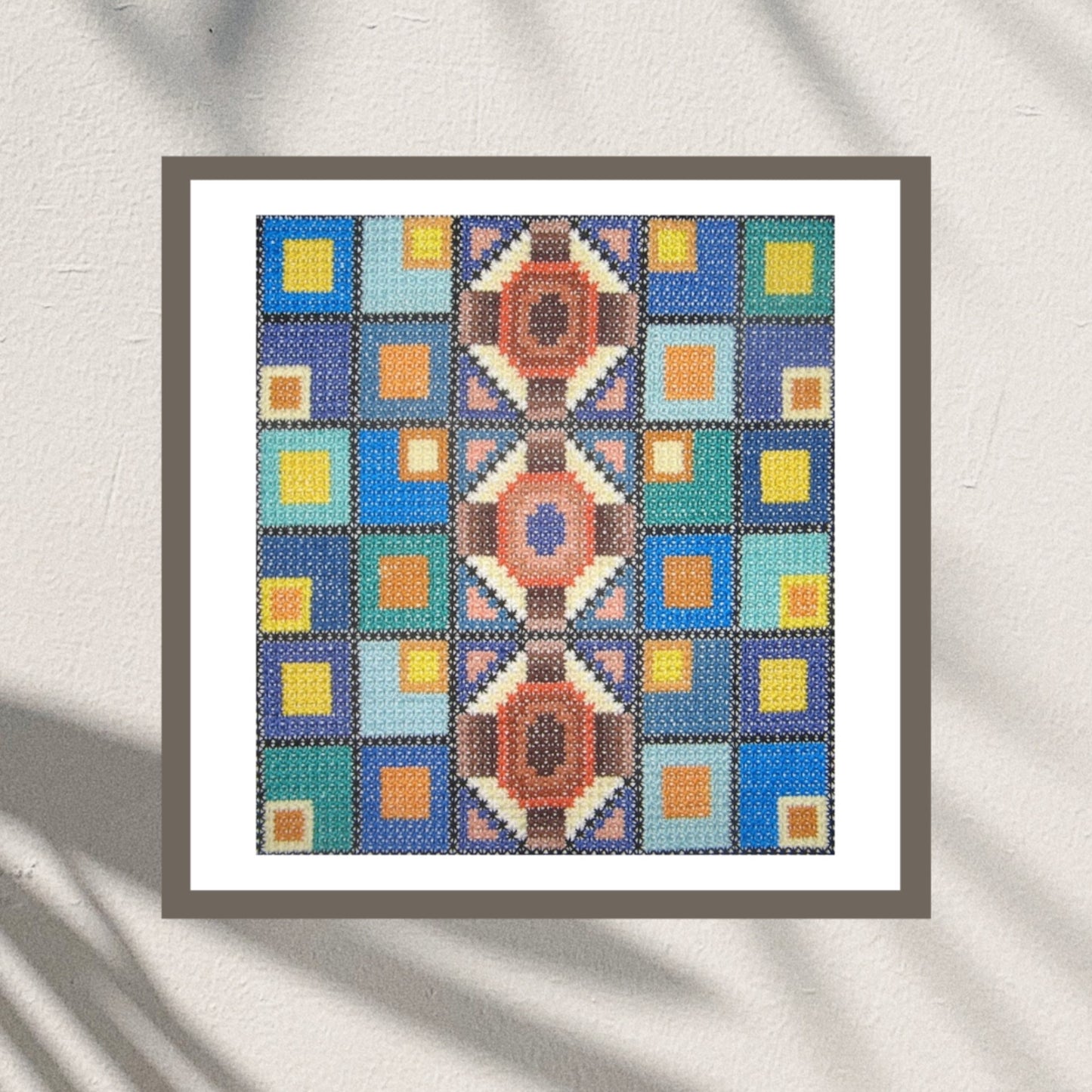 Mid Century Modern Sampler Cross Stitch Pattern PDF - Evening city, Double Cross Stitch Needlepoint Wall Art DIY, Instant Download PDF